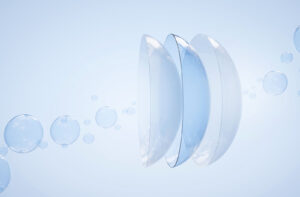 A digitally created image of contact lenses.