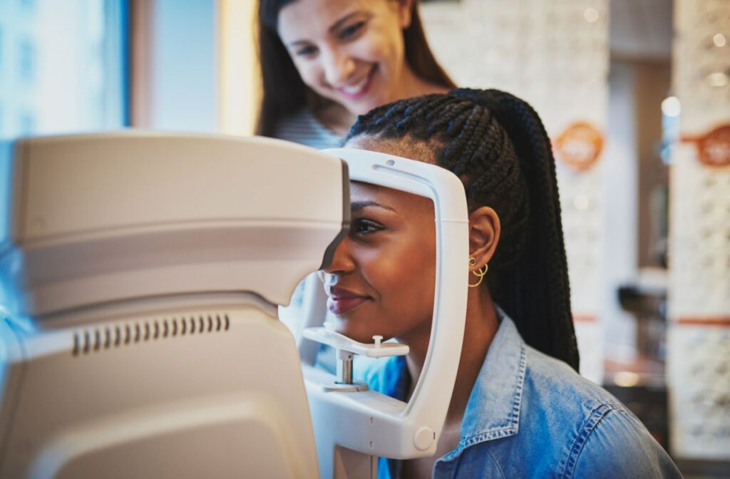 A young woman undergoing an eye exam.